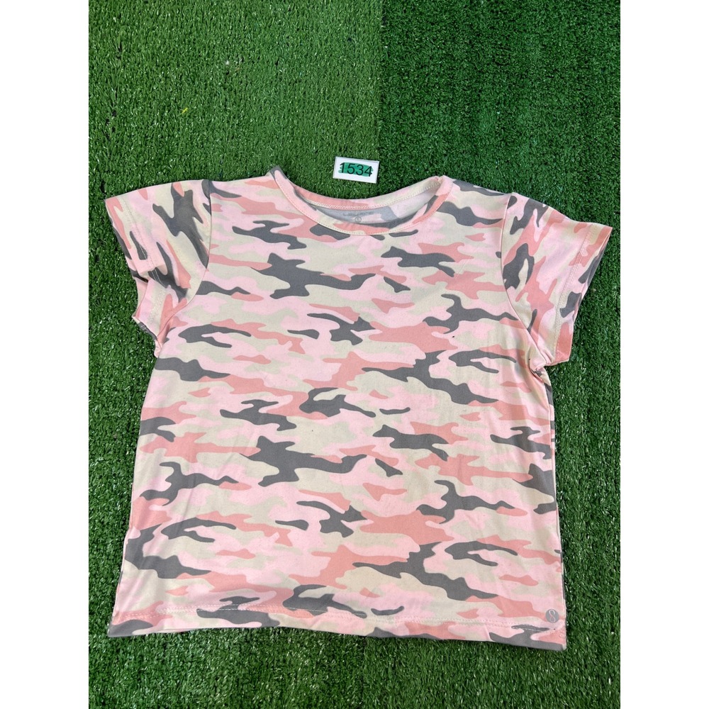 Layer 8 Girls Pink Grey Camouflage Short Sleeve Crew Neck T-Shirt Size S 7/8